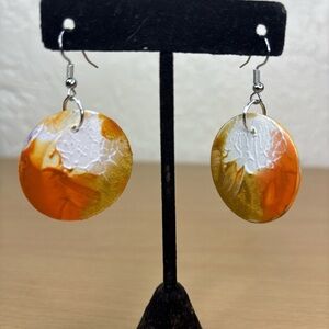 Handcrafted Orange and Gold Earrings one of a kind wooden earring